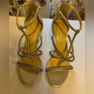 Jessica Simpson Silver Strappy Crystal Heels